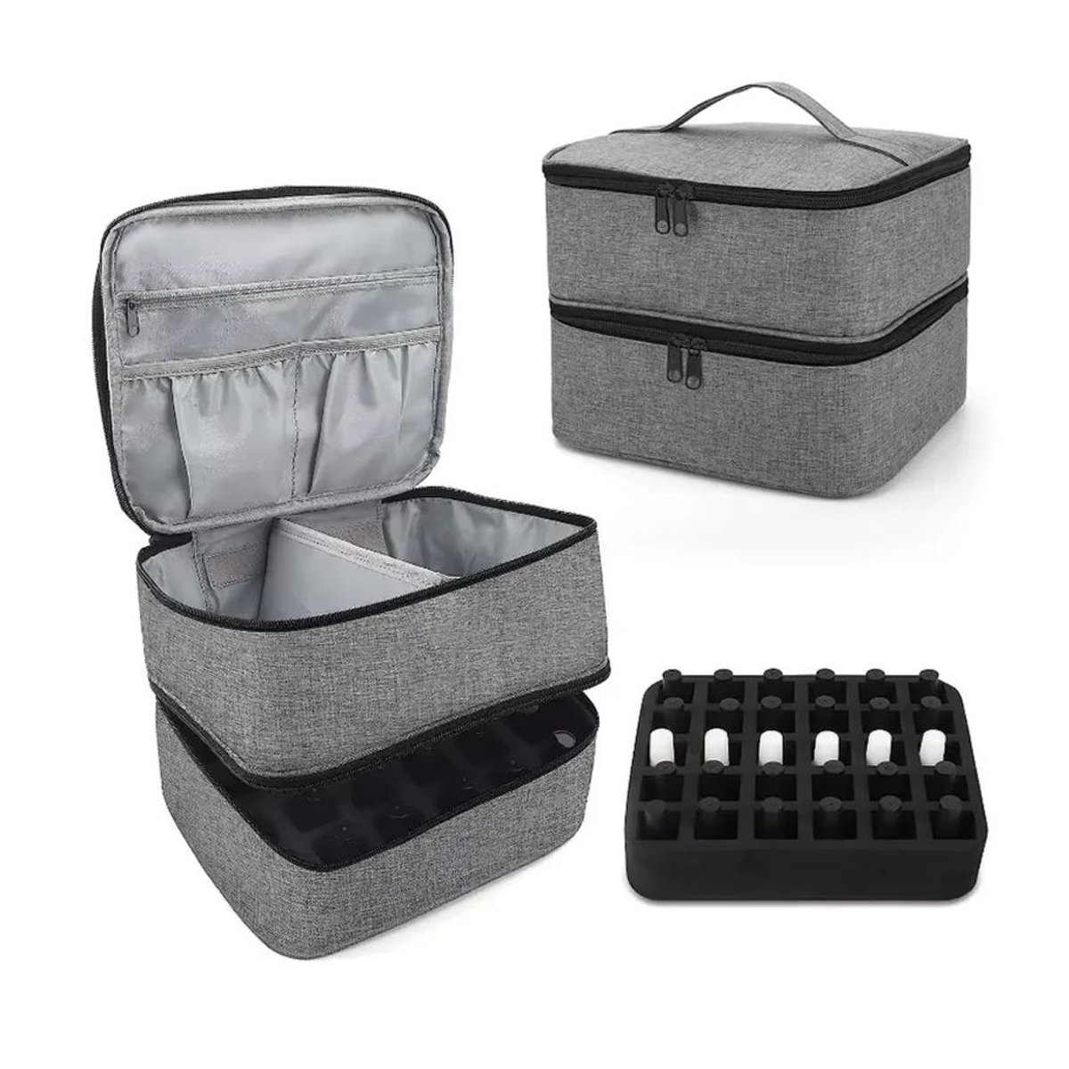 LIJIAO Nagellack-Aufbewahrungstasche und Kosmetik-Organizer in Schwarz mit 30 Fächern und zwei Ebenen im minimalistischen Design - Bild 2