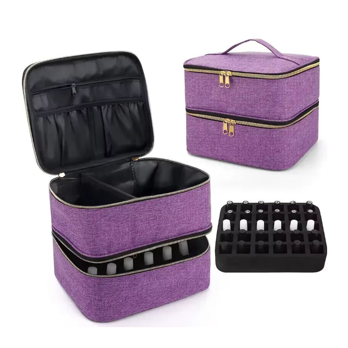 LIJIAO Nagellack-Aufbewahrungstasche und Kosmetik-Organizer in Schwarz mit 30 Fächern und zwei Ebenen im minimalistischen Design - Bild 3
