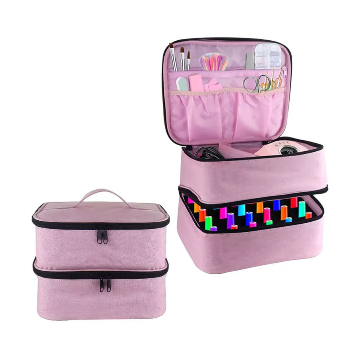 LIJIAO Nagellack-Aufbewahrungstasche und Kosmetik-Organizer in Schwarz mit 30 Fächern und zwei Ebenen im minimalistischen Design - Bild 4