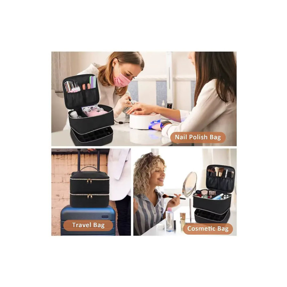 LIJIAO Nagellack-Aufbewahrungstasche und Kosmetik-Organizer in Schwarz mit 30 Fächern und zwei Ebenen im minimalistischen Design - Bild 6
