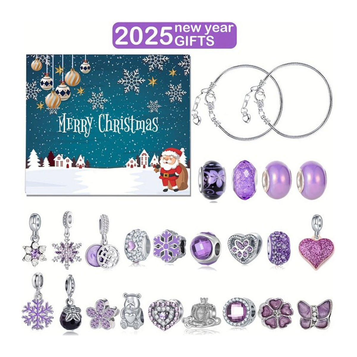 Lila DIY Weihnachtskalender Bastelset für Kinder mit 24 Tagen Advent Countdown und Herz-Schneeperlenornamenten - Bild 1