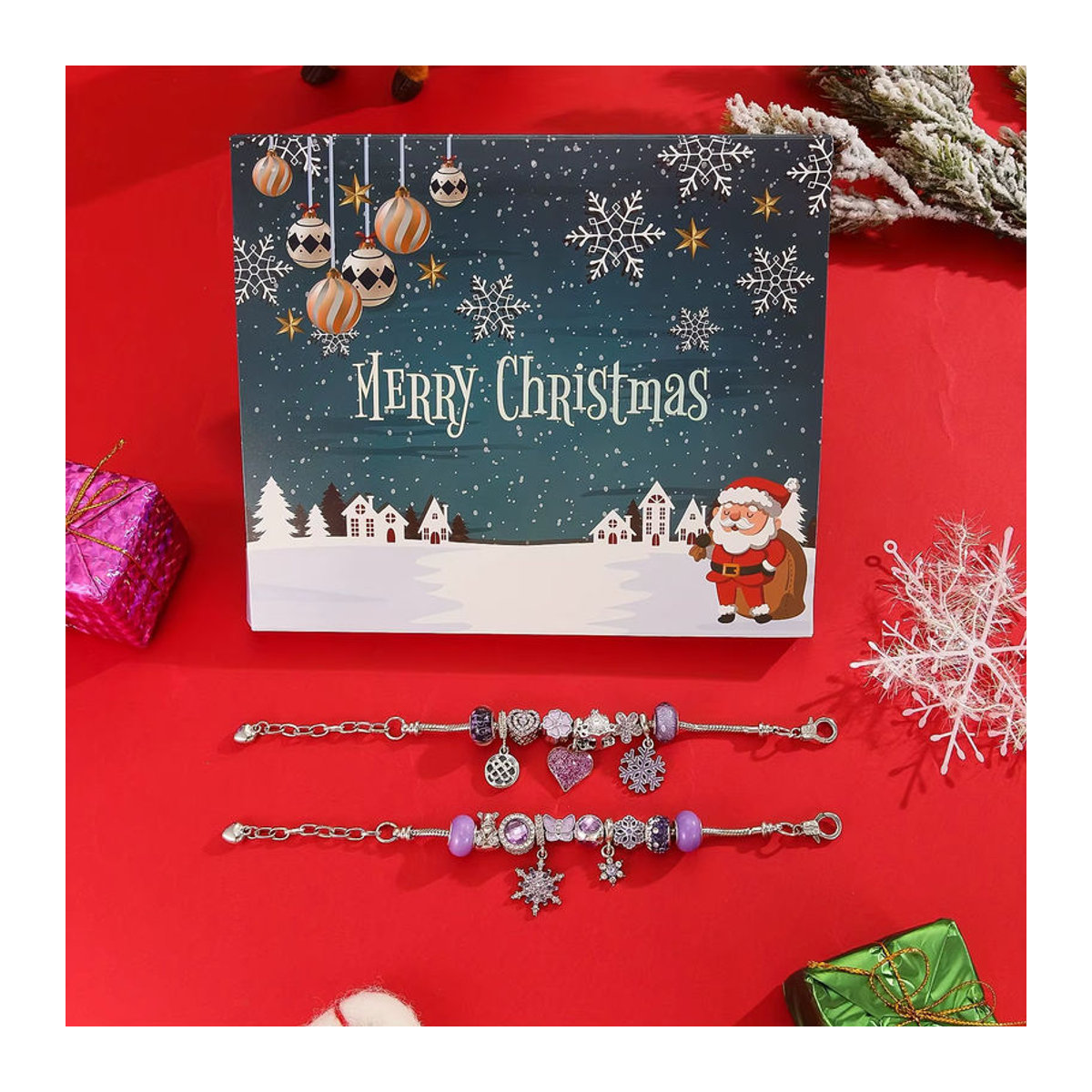 Lila DIY Weihnachtskalender Bastelset für Kinder mit 24 Tagen Advent Countdown und Herz-Schneeperlenornamenten - Bild 3