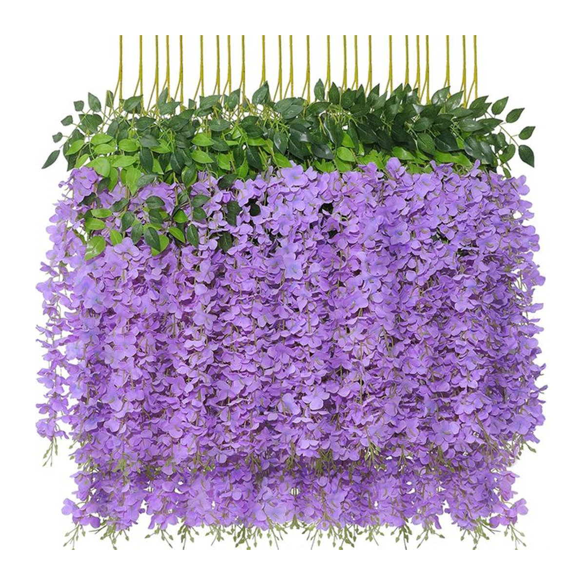 Lila Glyzinien-Kunstblumen Girlande aus Textil und Rattan zum Aufhängen für Hochzeitsdekoration und Zuhause - Bild 1