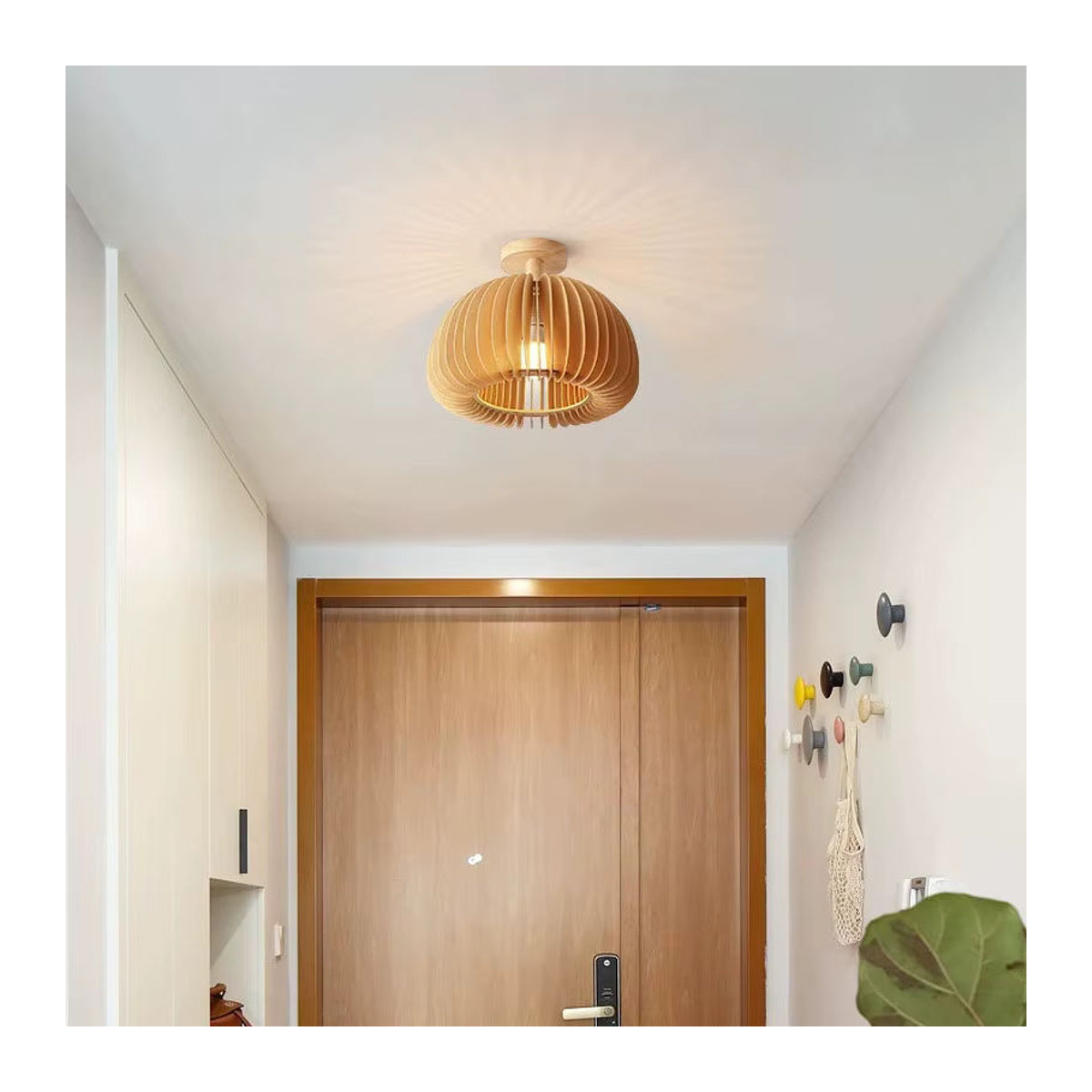 LINCCW 2er-Set Deckenlampe aus Holz im japanischen Kürbis-Stil mit E27 Fassung in Natur - Bild 2