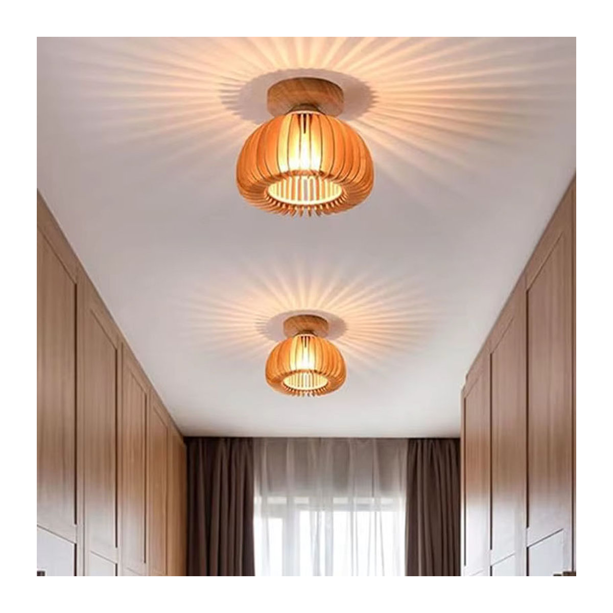 LINCCW 2er-Set Deckenlampe aus Holz im japanischen Kürbis-Stil mit E27 Fassung in Natur - Bild 3