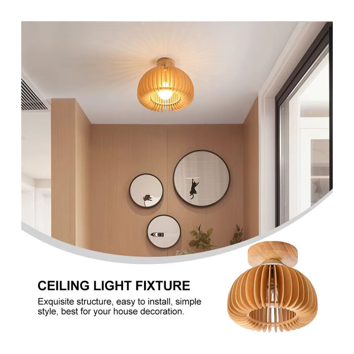 LINCCW 2er-Set Deckenlampe aus Holz im japanischen Kürbis-Stil mit E27 Fassung in Natur - Bild 4