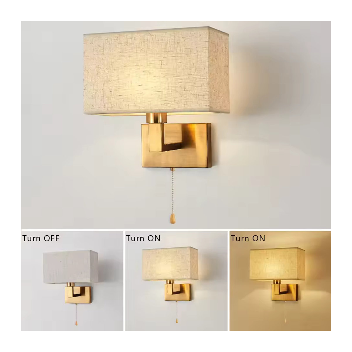 LINCCW 2er-Set Moderne LED Wandleuchten aus Kupfer mit Stoffschirm für Wohnzimmer, Flur und Hotel - Bild 2