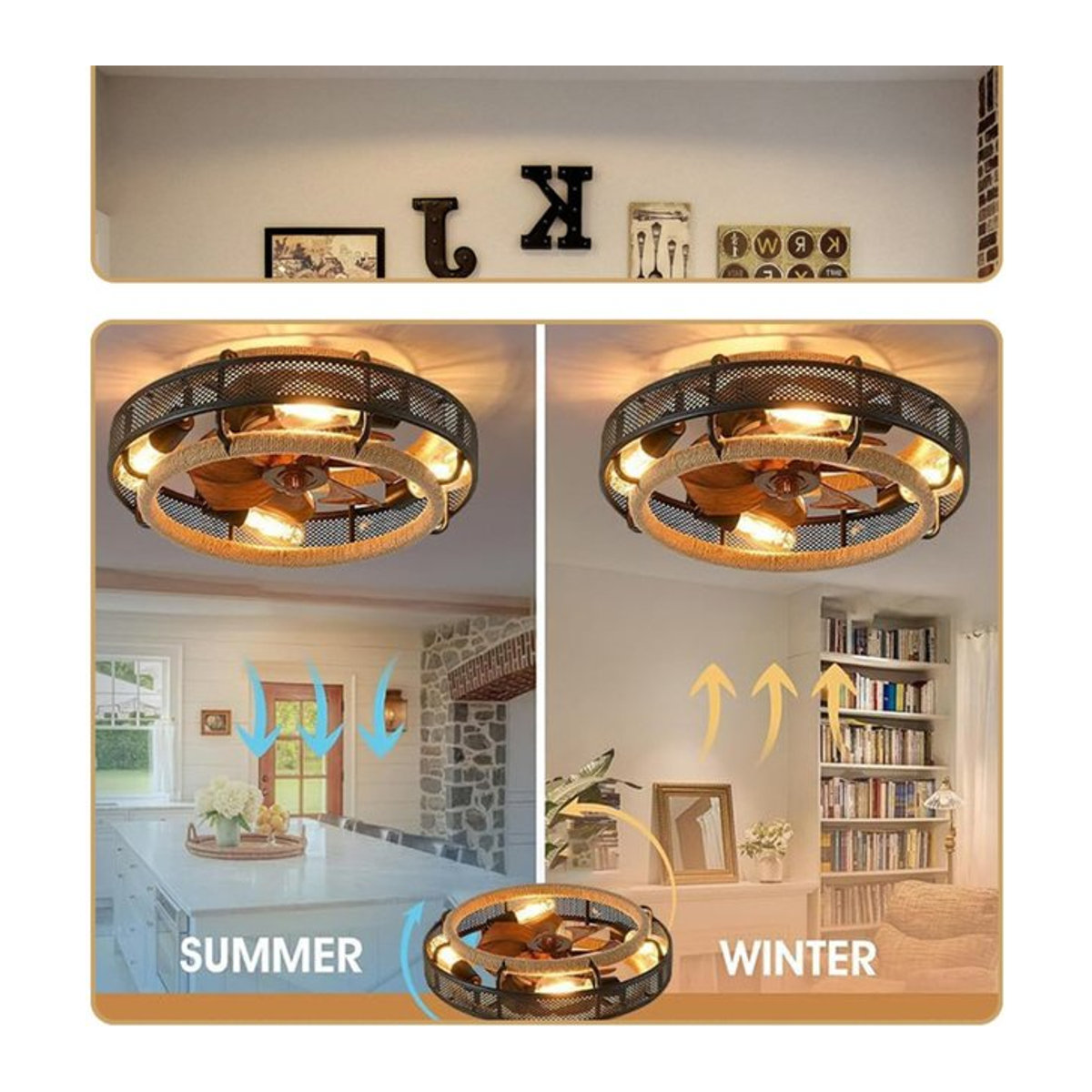 LINCCW LED Deckenventilator im Nordic Design mit Schmiedeeisen-Optik, Schwarz, Kronleuchter für Schlafzimmer und Esszimmer - Bild 1
