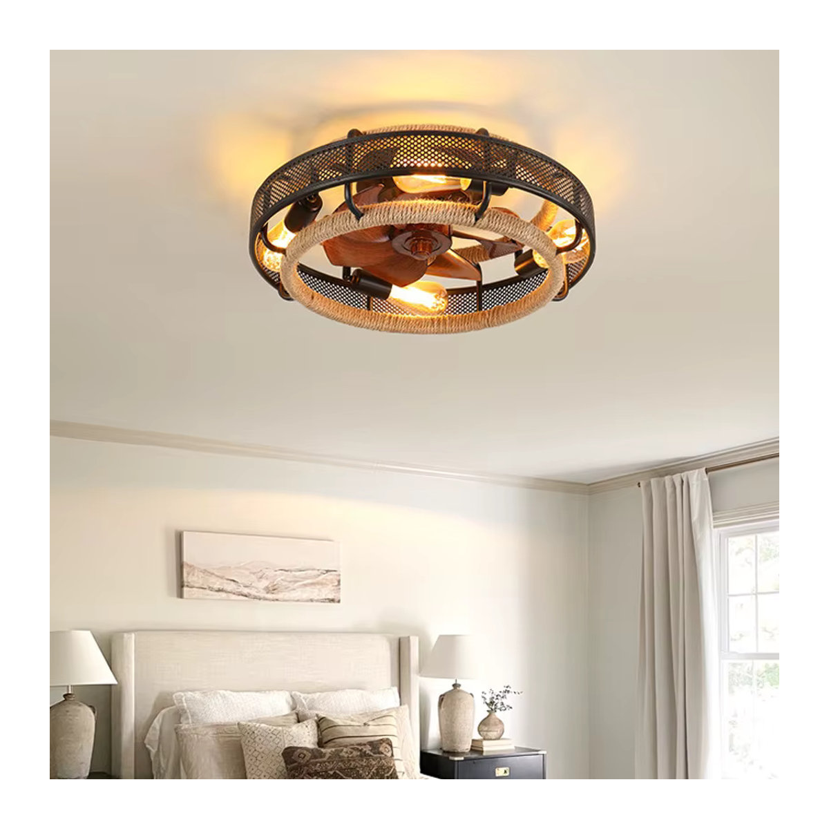 LINCCW LED Deckenventilator im Nordic Design mit Schmiedeeisen-Optik, Schwarz, Kronleuchter für Schlafzimmer und Esszimmer - Bild 2