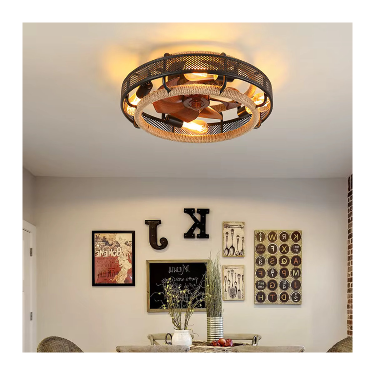 LINCCW LED Deckenventilator im Nordic Design mit Schmiedeeisen-Optik, Schwarz, Kronleuchter für Schlafzimmer und Esszimmer - Bild 4