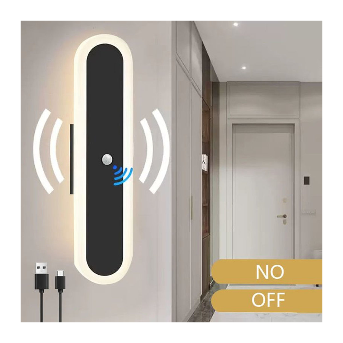 LINCCW LED Wandleuchte mit Bewegungssensor und 4000 mAh Akku, Schwarz, Acryl, Minimalistisches Design - Bild 1