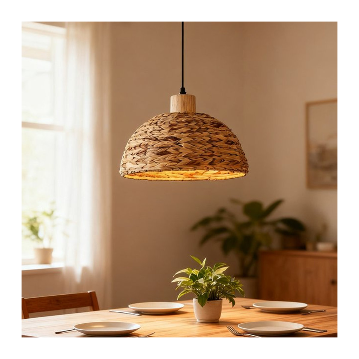 LINCCW Pendelleuchte aus handgewebtem Rattan, Bambus und Hanf im chinesischen Bohemian-Stil, Braun - Bild 1
