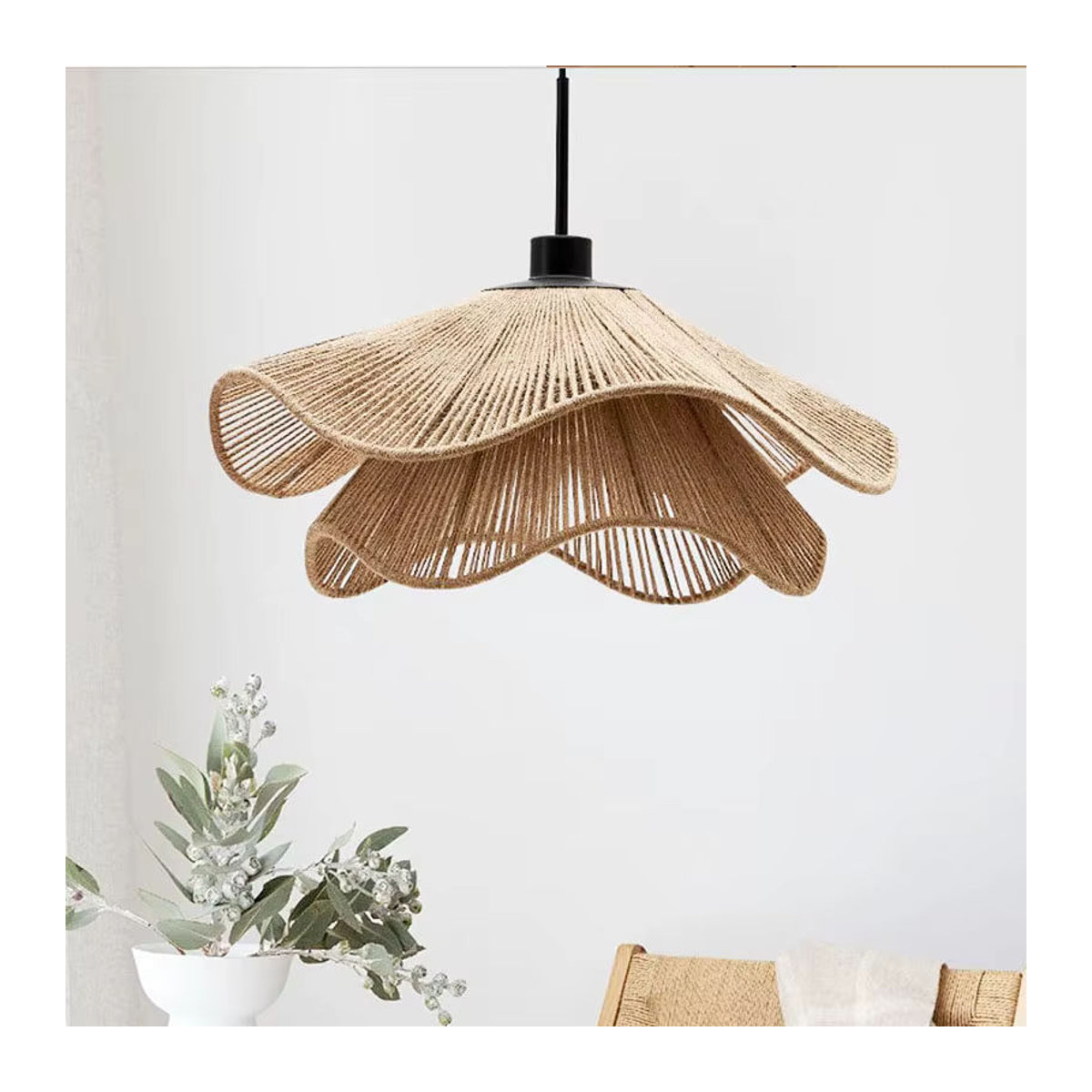 LINCCW Rattan-Blumen-Pendelleuchte in Weiß, LED-Kronleuchter im Bohemian-Stil, höhenverstellbar - Bild 4