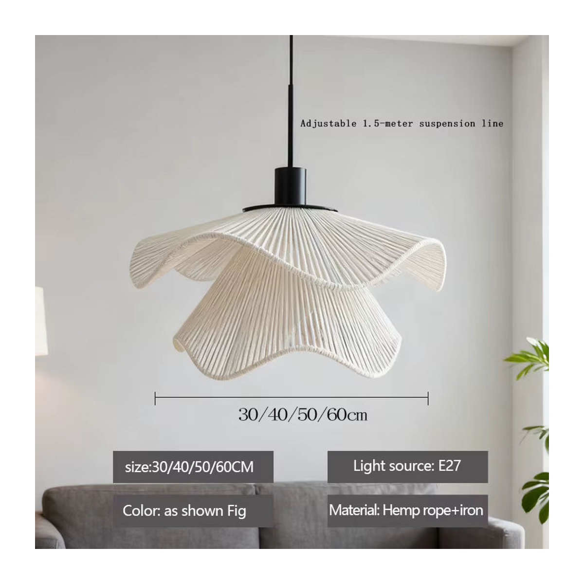 LINCCW Rattan-Blumen-Pendelleuchte in Weiß, LED-Kronleuchter im Bohemian-Stil, höhenverstellbar - Bild 5