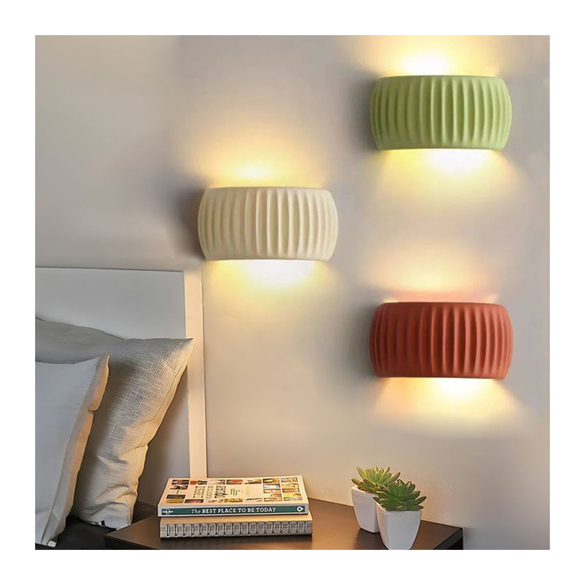 LINCCW Wandleuchte in Kürbisform aus Kunstharz in Beige, minimalistische Nachttischlampe für Schlafzimmer und Korridor - Bild 1