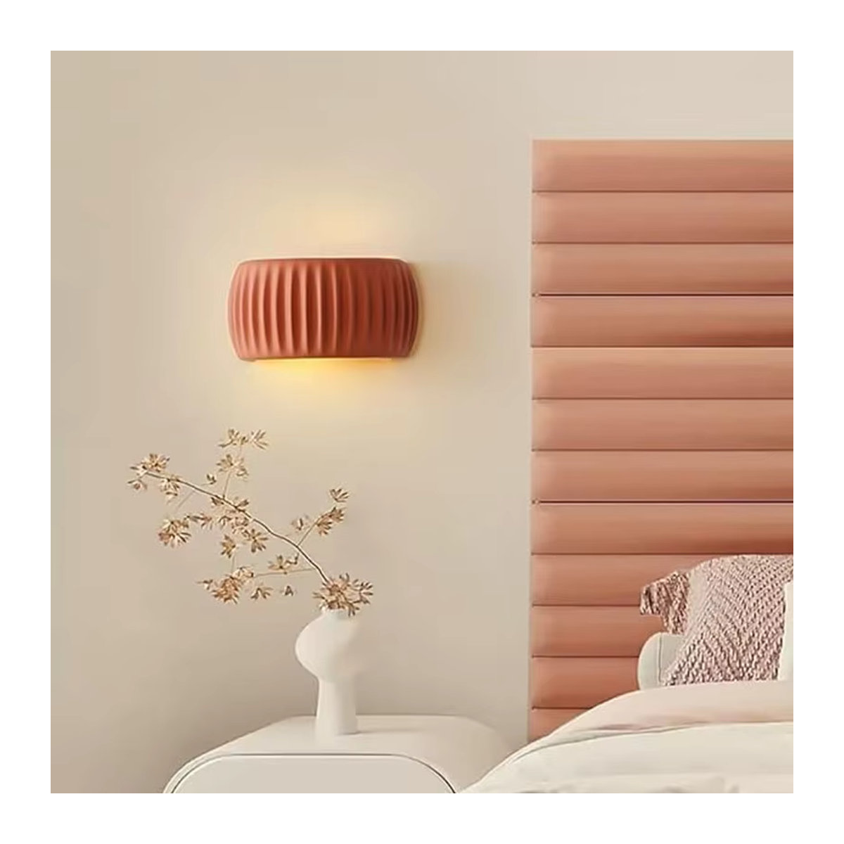 LINCCW Wandleuchte in Kürbisform aus Kunstharz in Beige, minimalistische Nachttischlampe für Schlafzimmer und Korridor - Bild 2