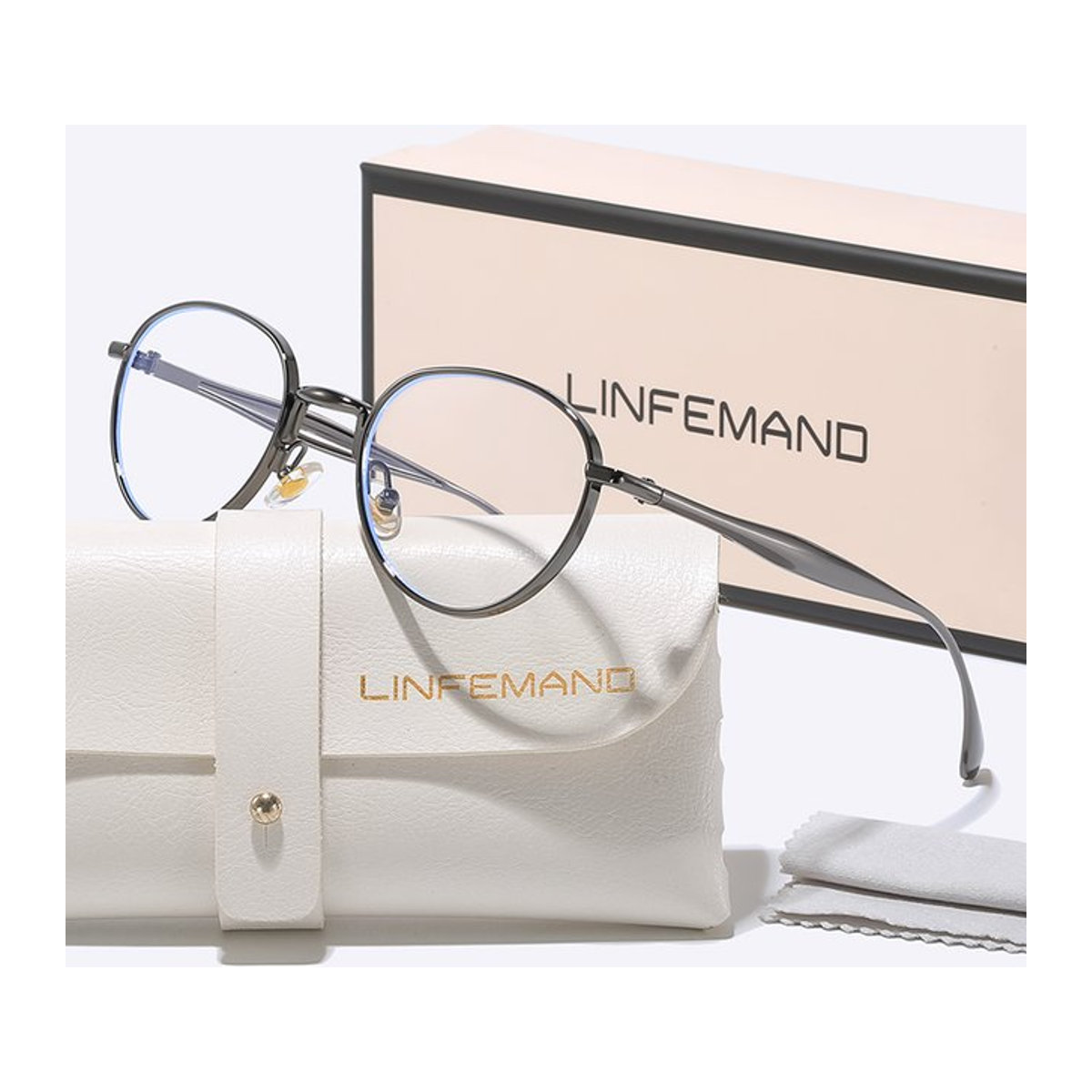 LINFEMAND Retro Rund Spiegel mit Metallrahmen in Silber und Blau - Bild 1