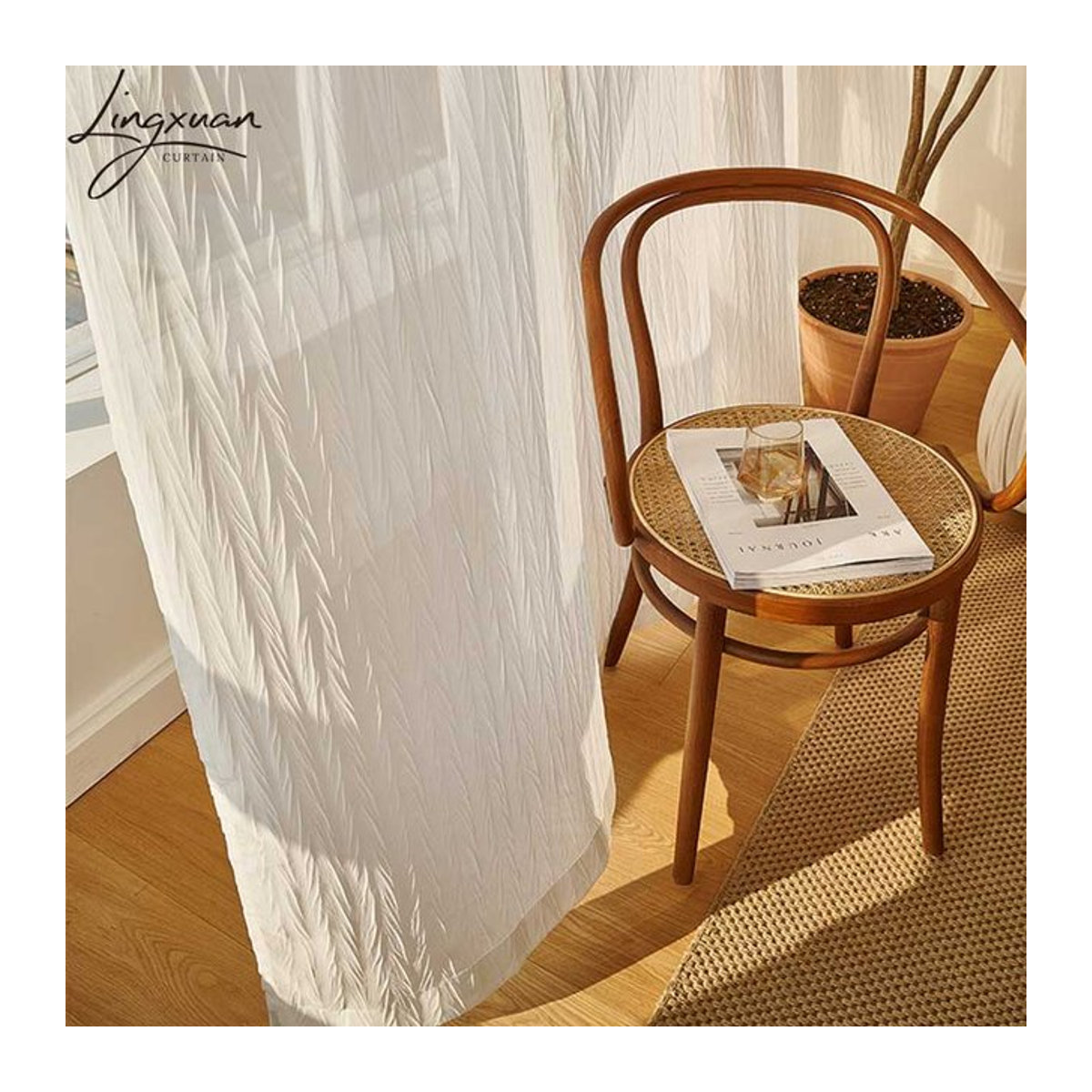 Lingxuan Transparente Tüllvorhänge in Weiß im Koreanischen Stil für Wohnzimmer und Schlafzimmer - Bild 1