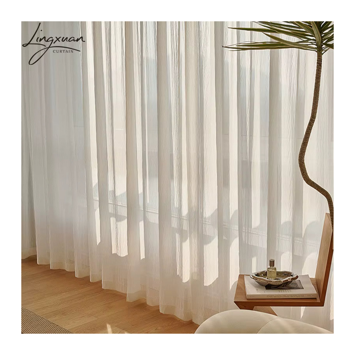 Lingxuan Transparente Tüllvorhänge in Weiß im Koreanischen Stil für Wohnzimmer und Schlafzimmer - Bild 3