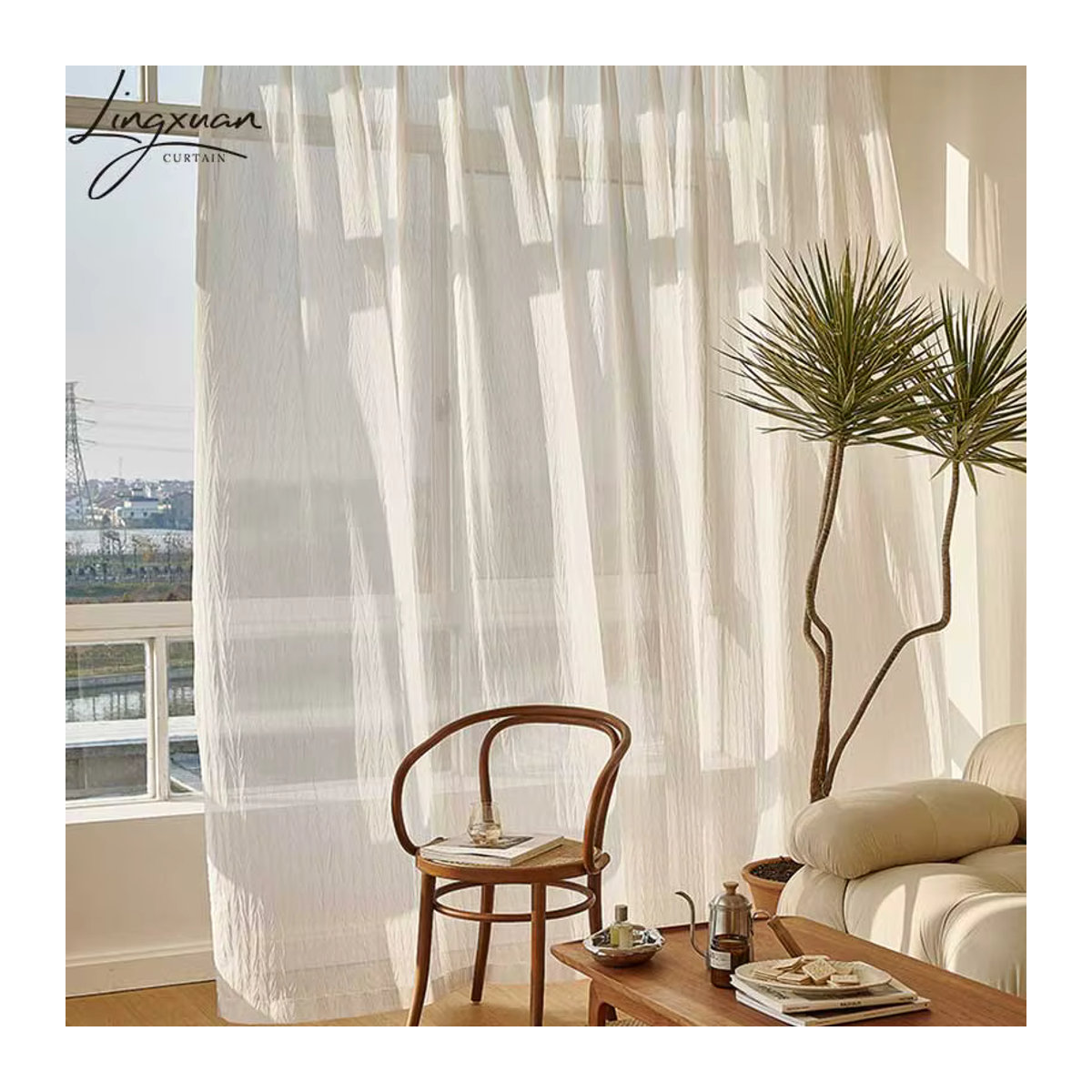 Lingxuan Transparente Tüllvorhänge in Weiß im Koreanischen Stil für Wohnzimmer und Schlafzimmer - Bild 4