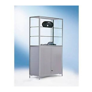 LINK Vitrinenschrank mit 4-seitiger Glasfront und Unterkast in Silber und Grau, H x B x T: 186 x 150 x 40 cm