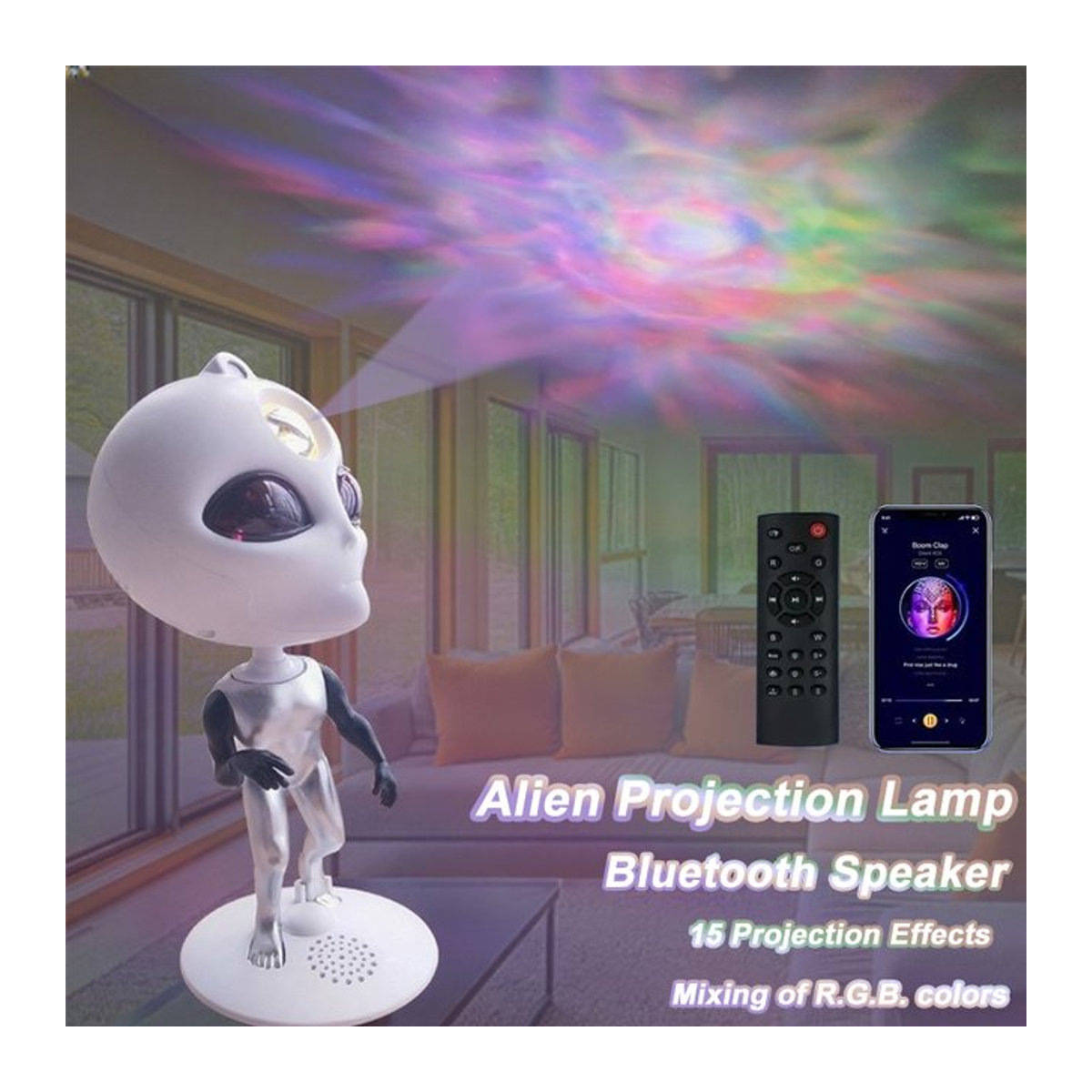 LINYILIGHT Galaxy Projektor mit Alien Design, Bluetooth Lautsprecher und Laser Sternenlicht, Nachtlampe in Weiß für Kinder und Party-Dekoration - Bild 1