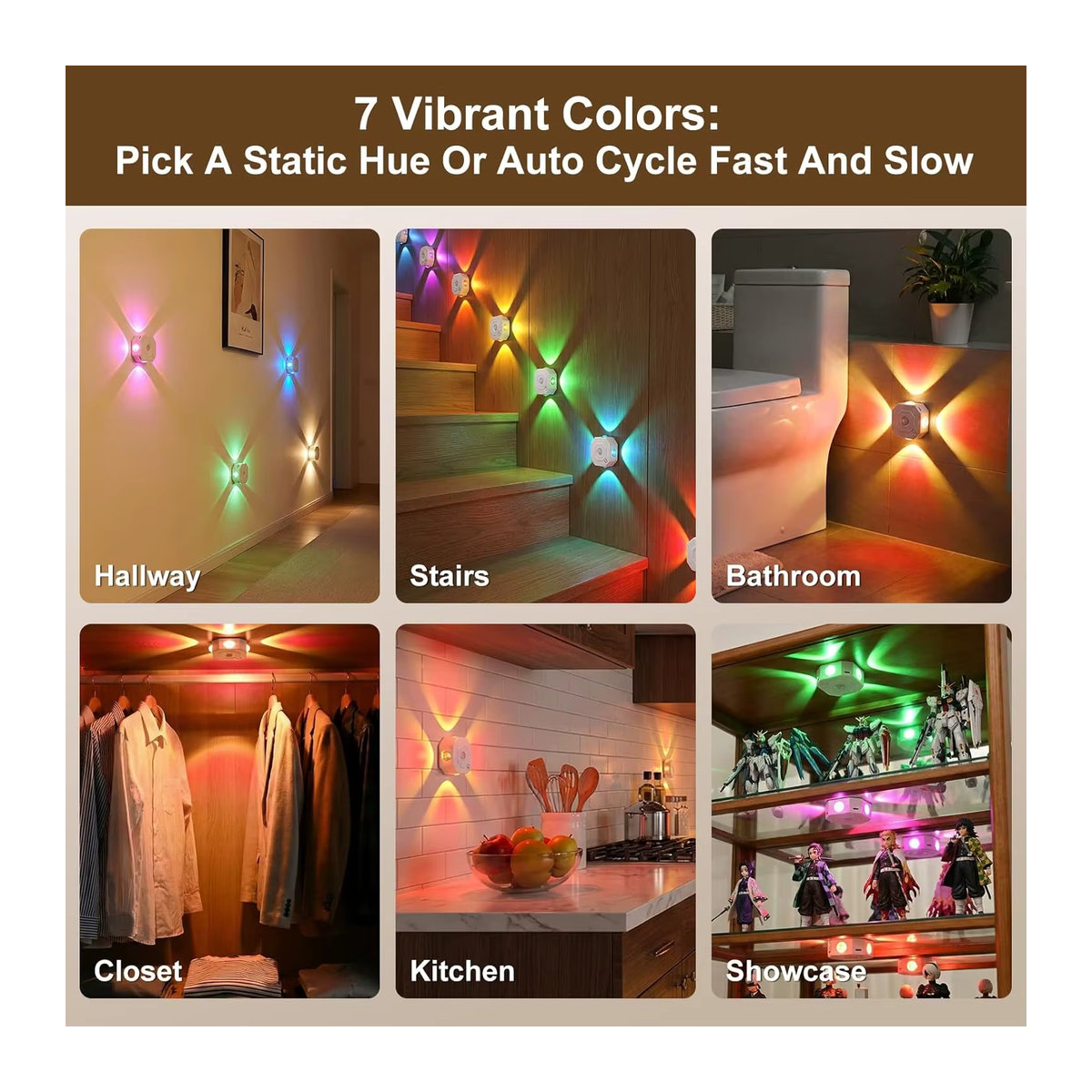 LINYILIGHT LED Bewegungssensor Lampe wiederaufladbare Nachtbeleuchtung mit RGB und 3 Farben für Flur Treppen und Küche in Weiß und Bunt - Bild 4