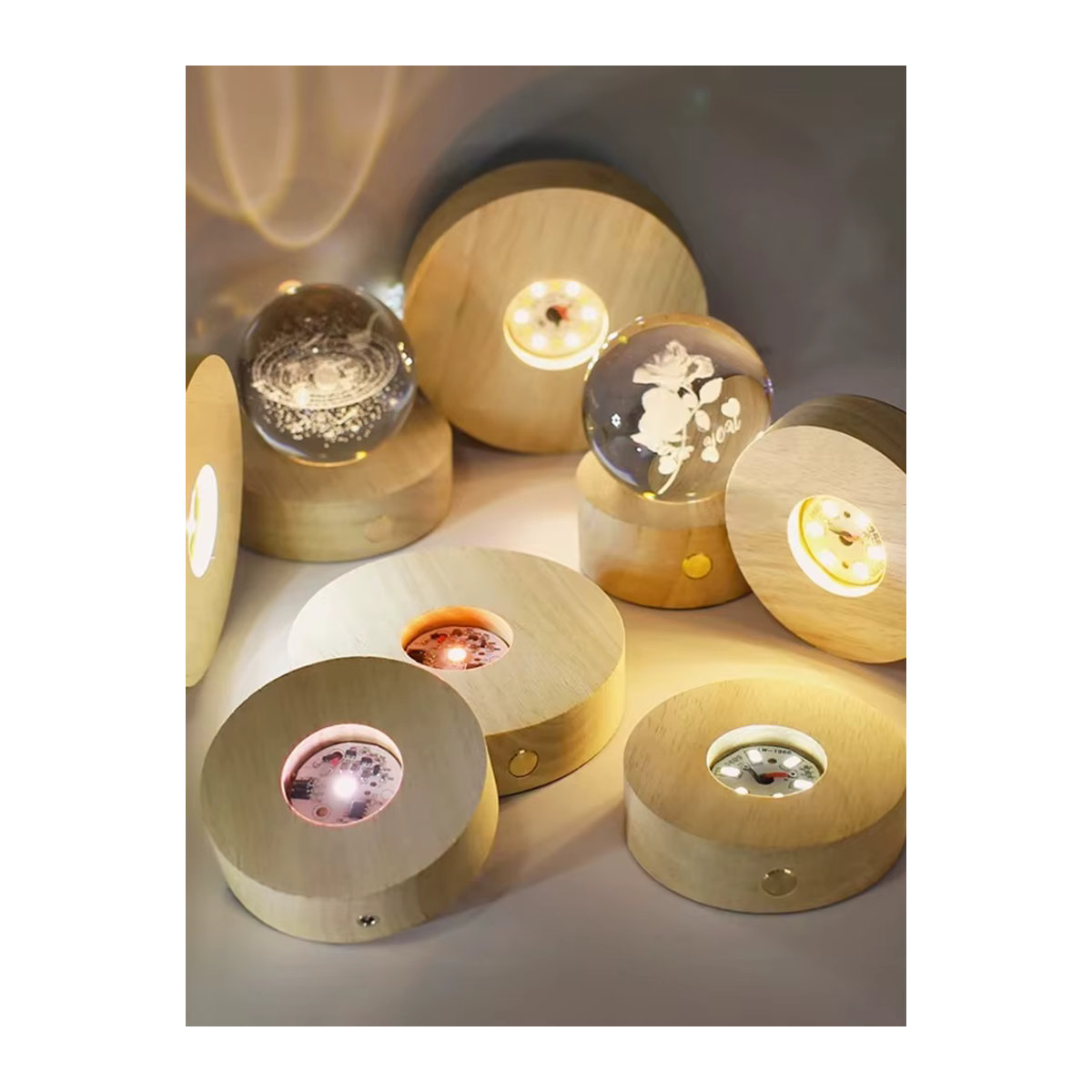 LINYILIGHT LED Nachtlicht aus Massivholz mit RGB und 3 Farben, kabelloses Lichtsockel-Set in Natur und Bunt, Durchmesser: 8 cm - Bild 7