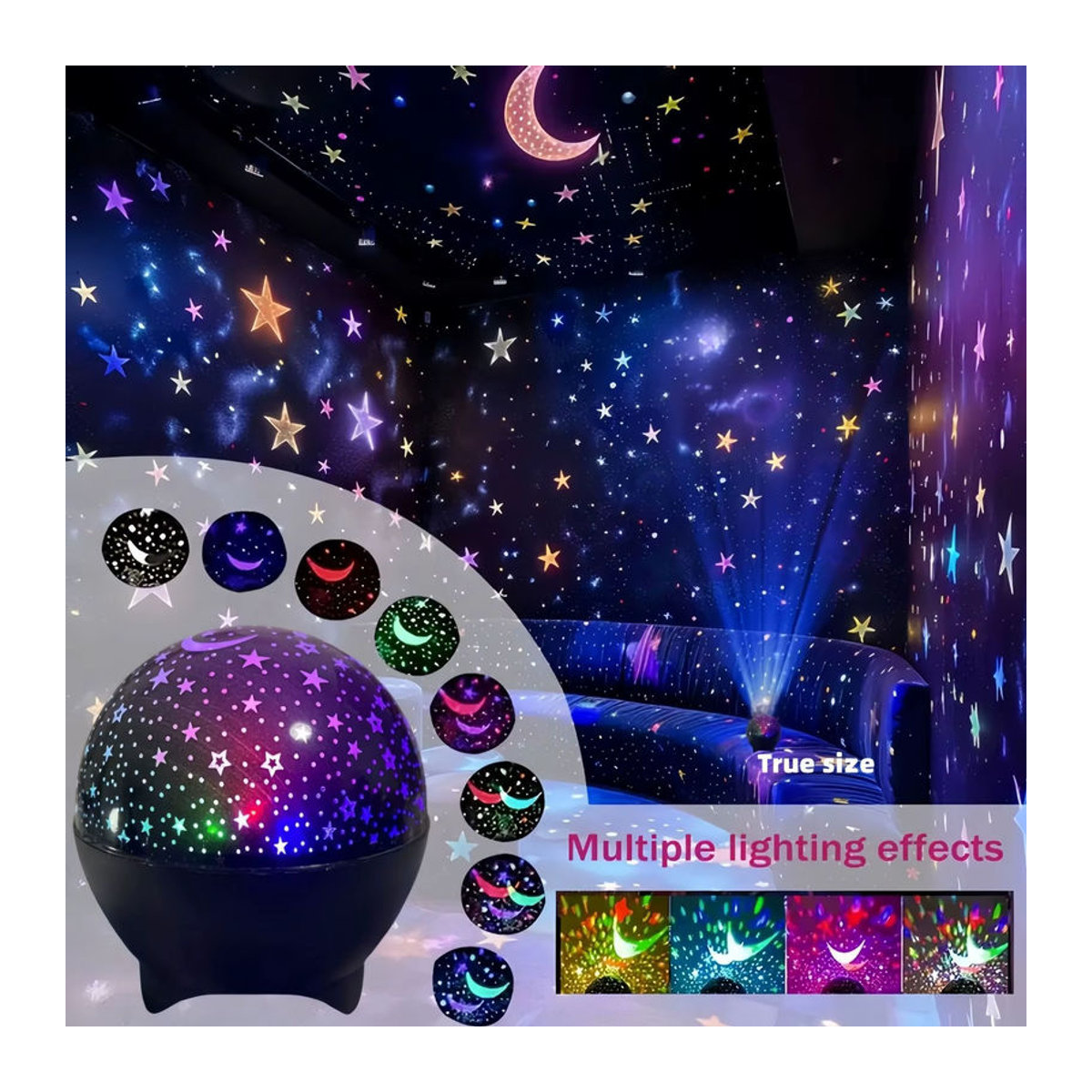 LINYILIGHT LED-Projektorlicht Sternenmond Galaxie RGB-Projektionslampe in Schwarz und Bunt mit USB-Anschluss zur Raumdekoration - Bild 2
