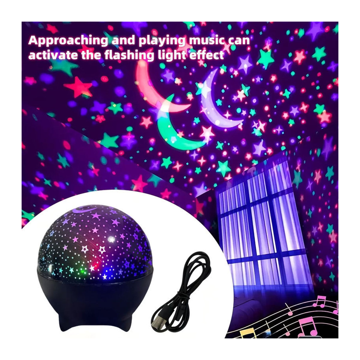 LINYILIGHT LED-Projektorlicht Sternenmond Galaxie RGB-Projektionslampe in Schwarz und Bunt mit USB-Anschluss zur Raumdekoration - Bild 4
