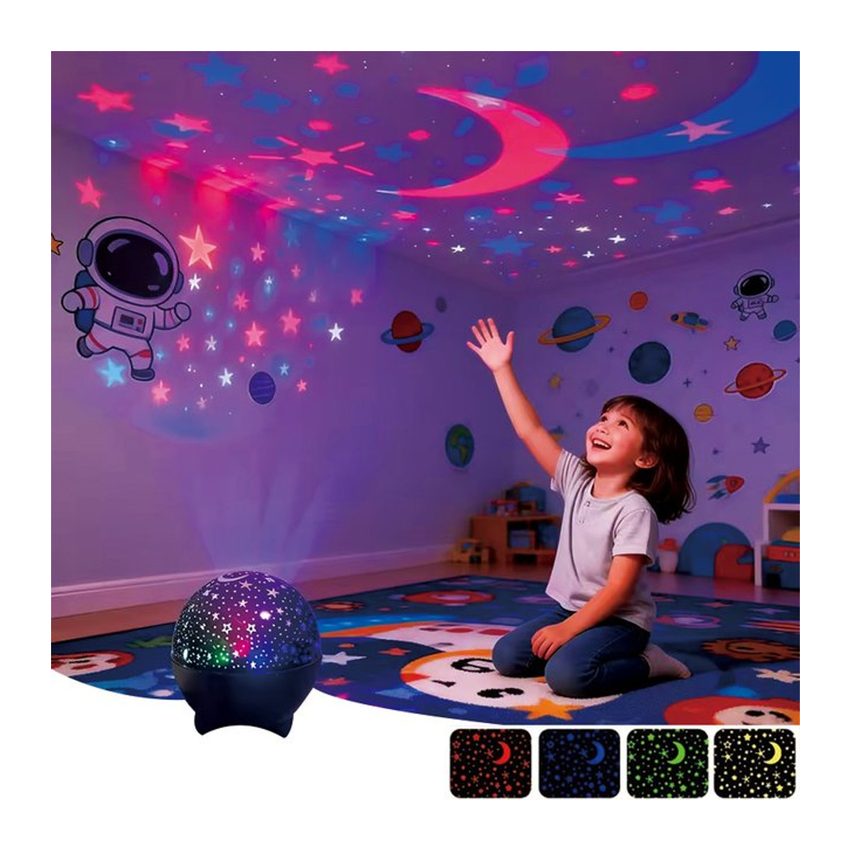 LINYILIGHT Mini-Nachtlampe mit RGB LED Sternenhimmel Mond und Galaxie Projektion in Bunt - Bild 1