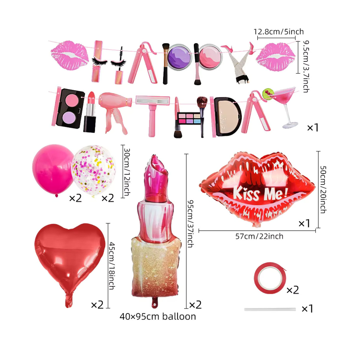 Lippenstift Aluminiumfolien-Ballon-Set in Rot und Mehrfarbig für Valentinstag und Geburtstage - Bild 5