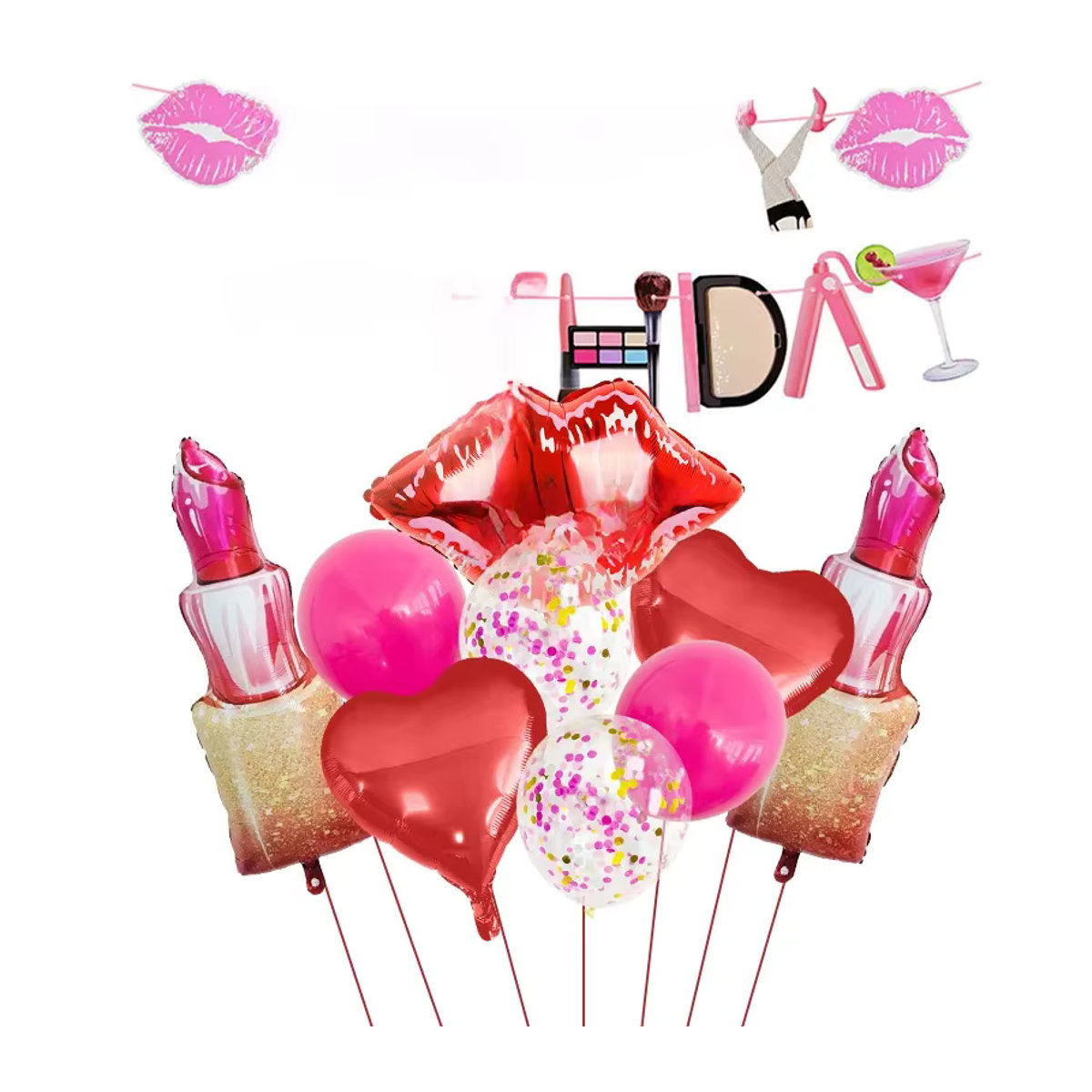 Lippenstift Aluminiumfolien-Ballon-Set in Rot und Mehrfarbig für Valentinstag und Geburtstage - Bild 6