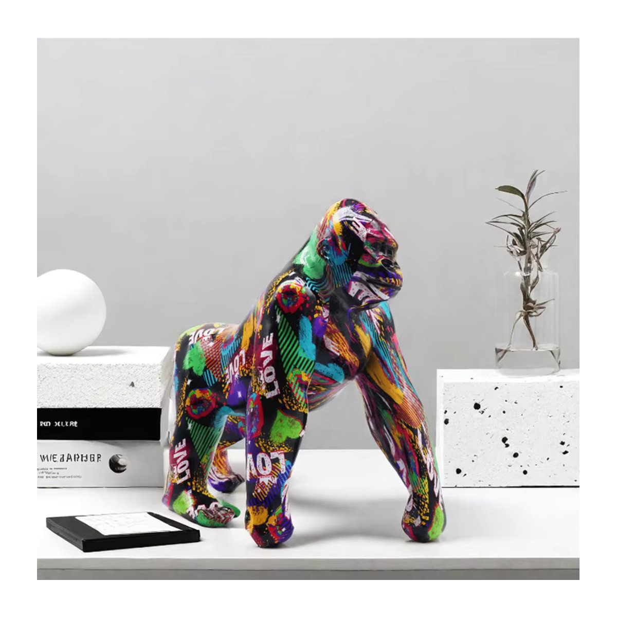 LISM Graffiti Gorilla Statue bunte dekorative Tierfigur in abstrakter Optik für dein Zuhause - Bild 2