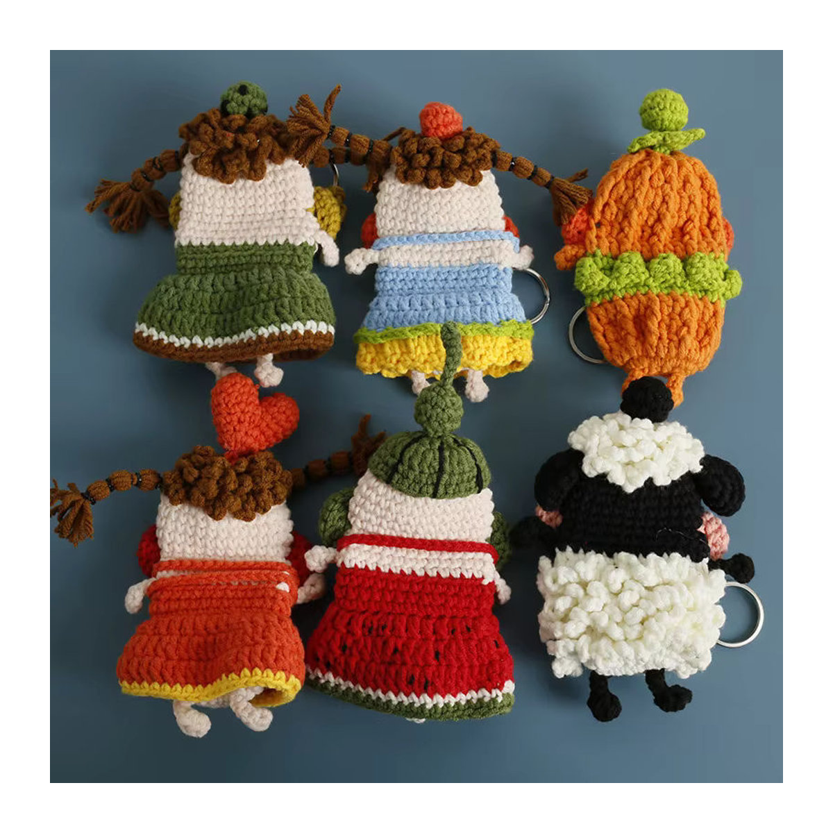LISM Häkel-Schlüsselanhänger Obst-Serie Wurstmund-Puppen in Mehrfarbig als dekorativer Taschenanhänger aus Textil - Bild 2