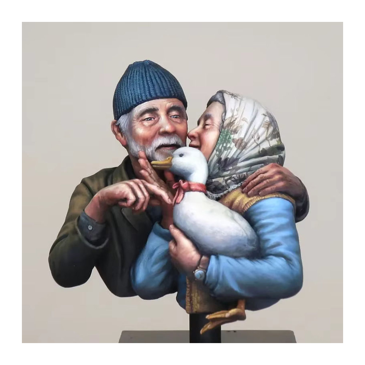 LISM Harzbüste als Liebesstatue von altem Mann und Ente im Maßstab 1:12, mehrfarbige Miniatur-Dekoration aus Kunstharz - Bild 2