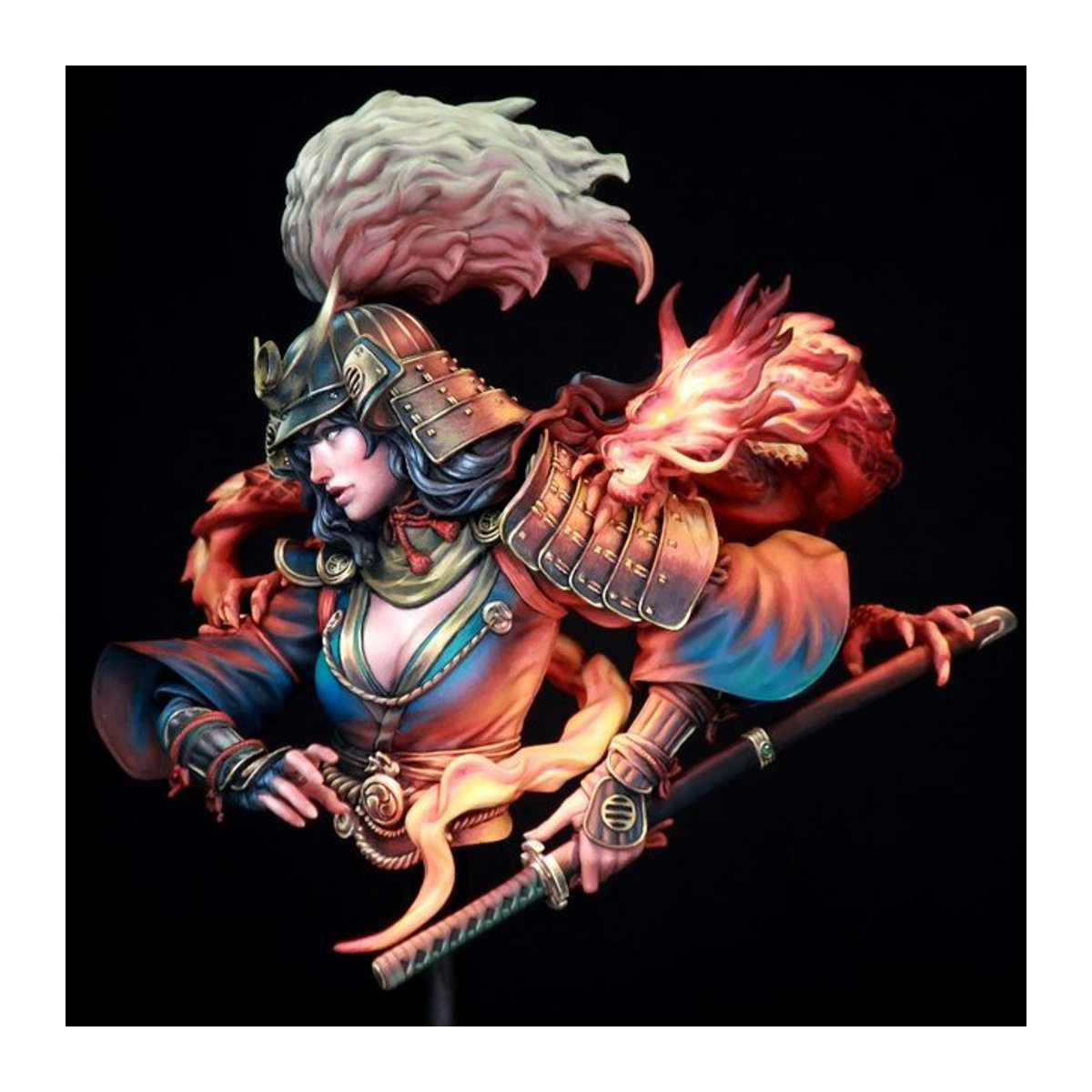 LISM Harzbüste Ashina und Tailong Fantasy Hobby Statue als unbemaltes DIY-Modellbausatz, Höhe: 9,5 cm, mehrfarbig - Bild 1