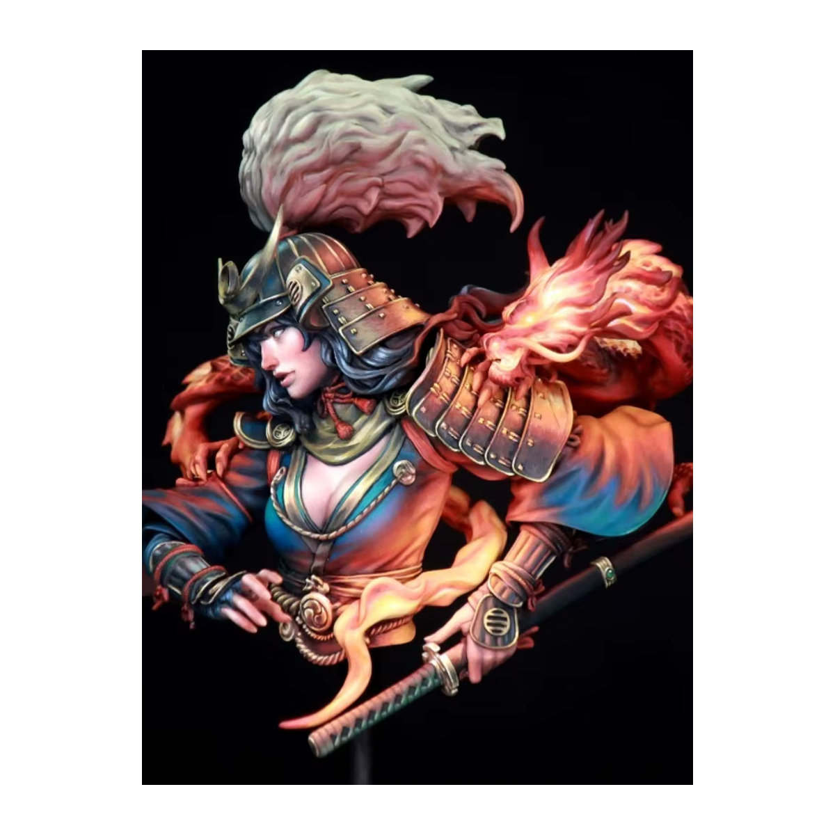 LISM Harzbüste Ashina und Tailong Fantasy Hobby Statue als unbemaltes DIY-Modellbausatz, Höhe: 9,5 cm, mehrfarbig - Bild 3