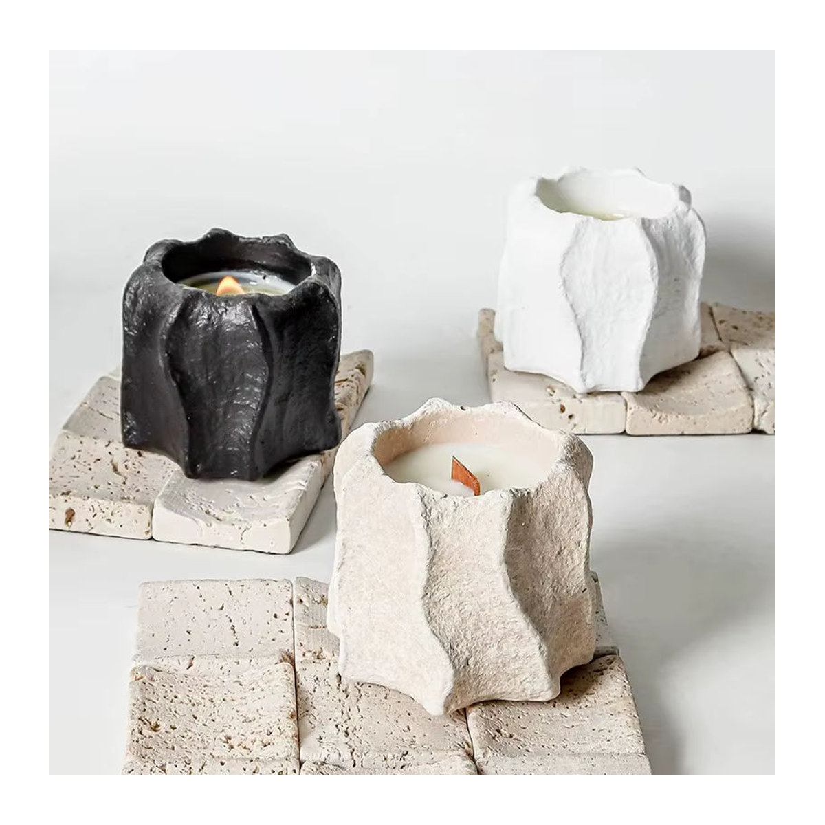 LISM Kerzenhalter im skandinavischen Stil aus Beton und Gips in Weiß mit Wellenkante und abstrakter Tassenform als dekoratives Wohnaccessoire für Teelichter - Bild 4
