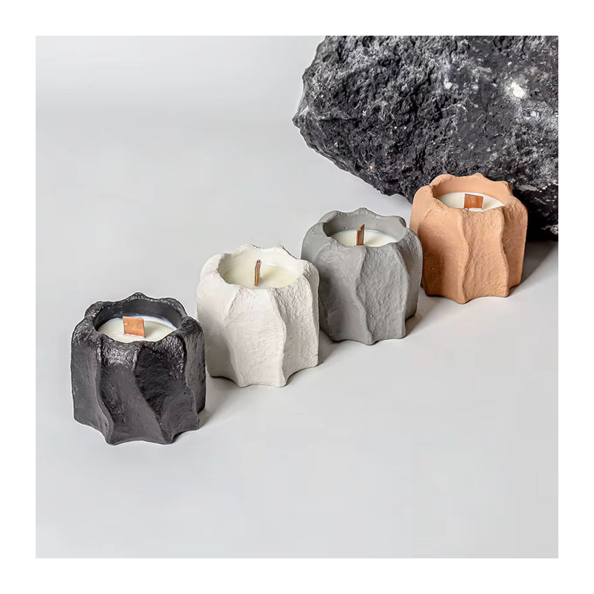 LISM Kerzenhalter im skandinavischen Stil aus Beton und Gips in Weiß mit Wellenkante und abstrakter Tassenform als dekoratives Wohnaccessoire für Teelichter - Bild 5