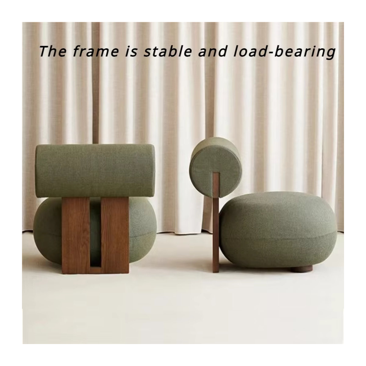 LISM Loungesessel im skandinavischen Design aus Massivholz und Stoff in Beige oder Grün - Bild 2