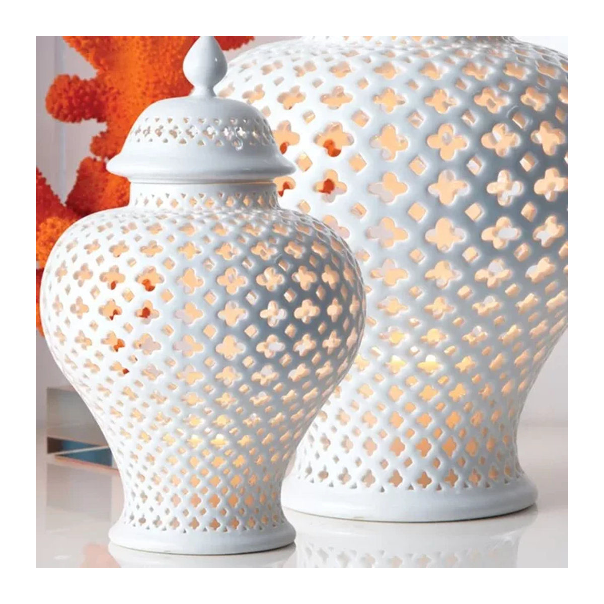 LISM Moderne Keramikvase Weiß mit Glasornamenten und geometrischem Design für Schnittblumen - Bild 1