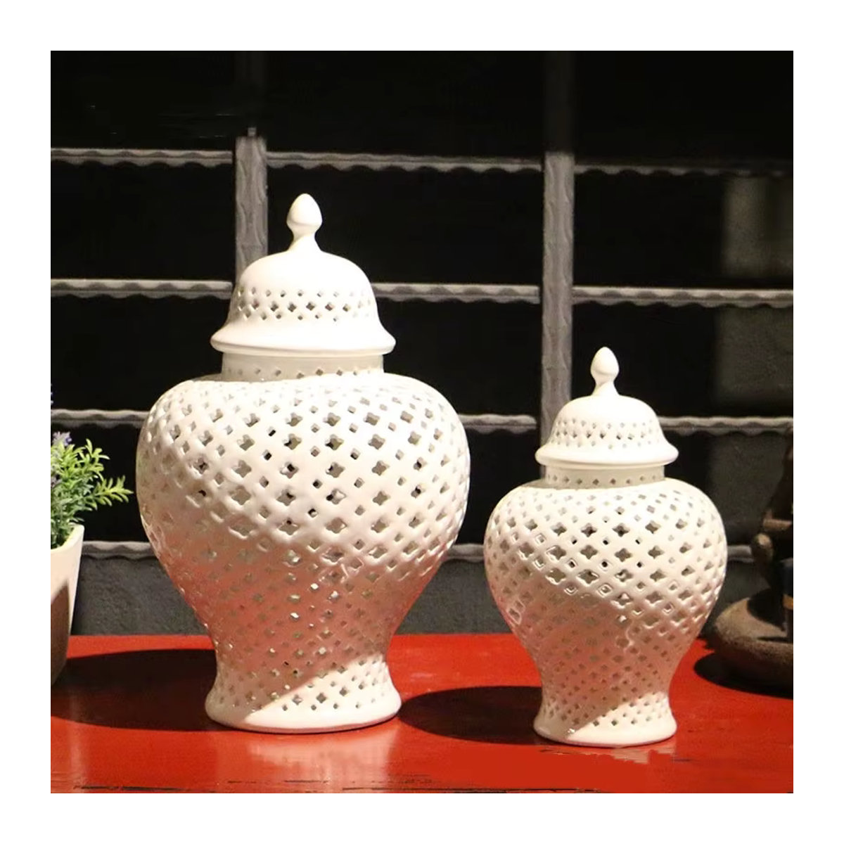 LISM Moderne Keramikvase Weiß mit Glasornamenten und geometrischem Design für Schnittblumen - Bild 2