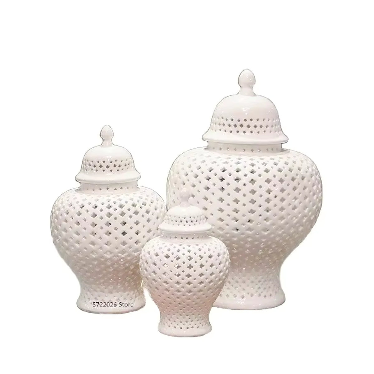 LISM Moderne Keramikvase Weiß mit Glasornamenten und geometrischem Design für Schnittblumen - Bild 5