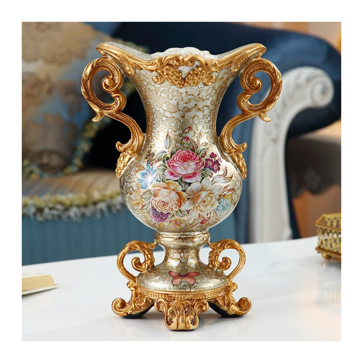 LISM Retro-Vase aus Kunstharz in Mehrfarbig mit floralem Design und bauchiger Form für deine Wohnzimmerdekoration - Bild 1