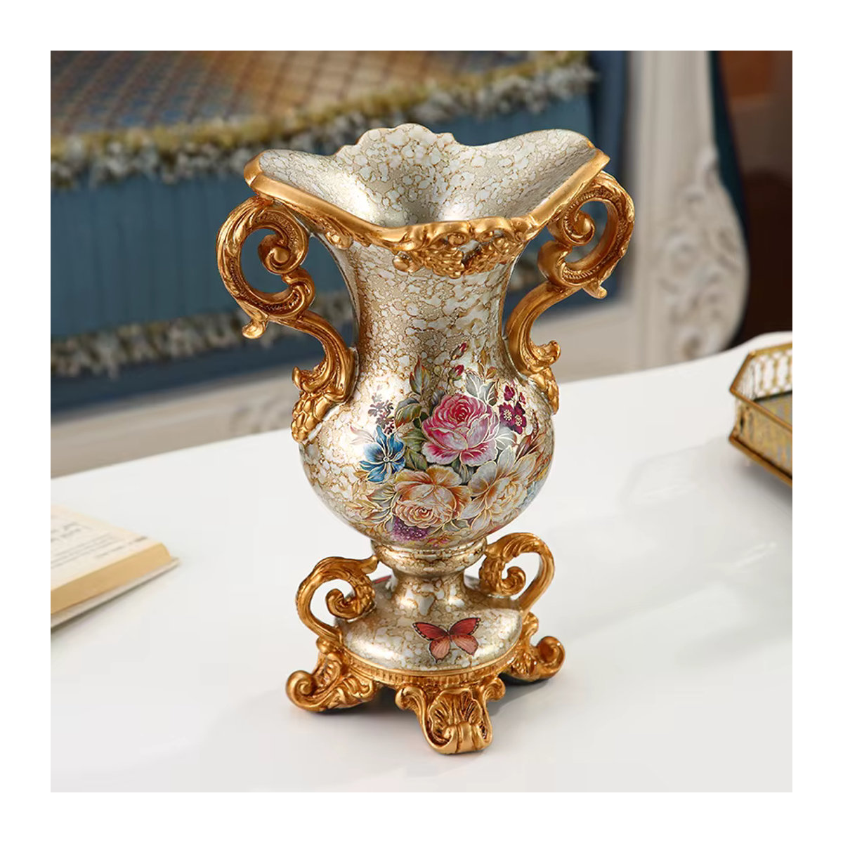 LISM Retro-Vase aus Kunstharz in Mehrfarbig mit floralem Design und bauchiger Form für deine Wohnzimmerdekoration - Bild 2