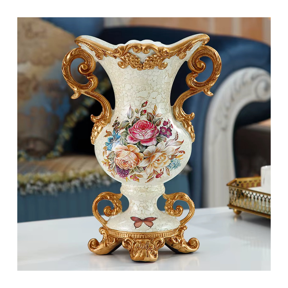 LISM Retro-Vase aus Kunstharz in Mehrfarbig mit floralem Design und bauchiger Form für deine Wohnzimmerdekoration - Bild 5