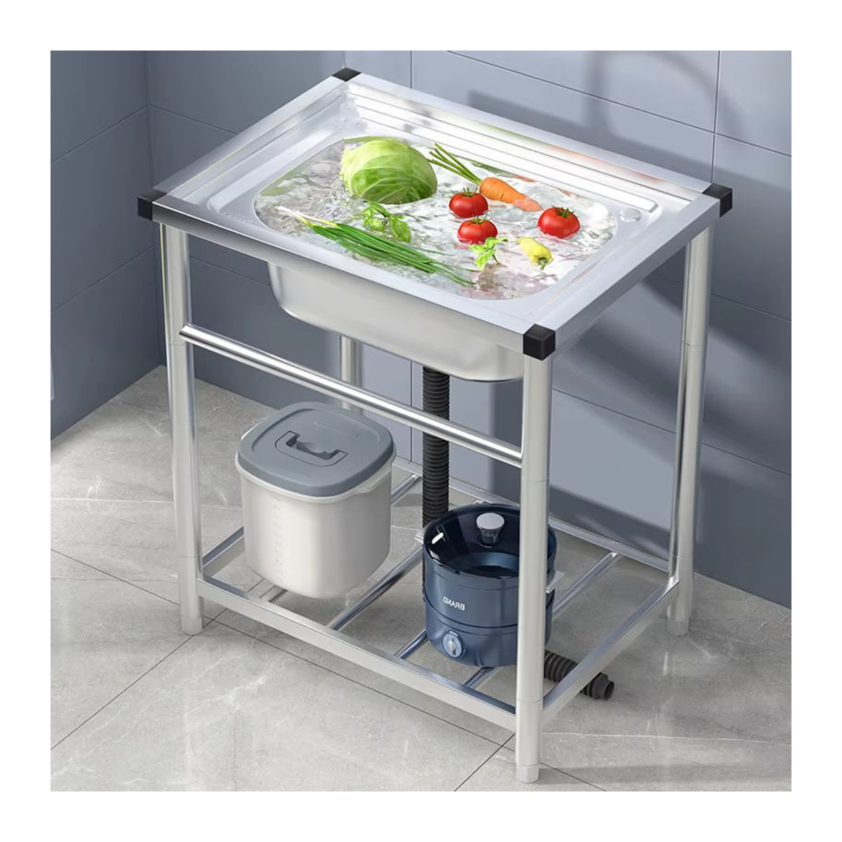 LISM Spülbecken aus Edelstahl 304 im Industrial Design als Einzel- oder Doppelspüle für Küche, Garage oder Waschküche inklusive Halterung - Bild 4