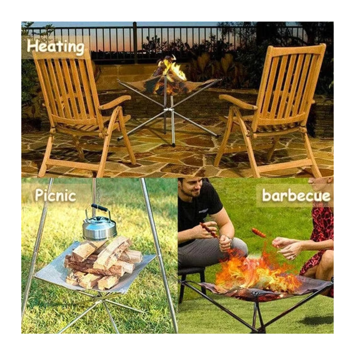 LISM Tragbarer Grillständer aus Edelstahl für den Außenbereich, Faltbarer Feuerstellengrill und Holzofenständer - Bild 5