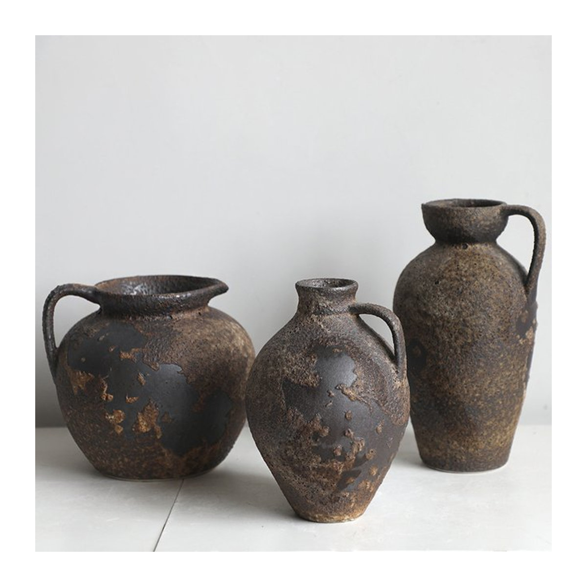 LISM Vintage Doppelohr-Vase aus brauner Keramik für Schnittblumen und Topfpflanzen - Bild 1